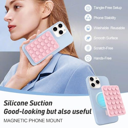 Magnetic Suction Phone Mount for MagSafe Case,Silicone Sticky (Light Pink) - color: Light Pink