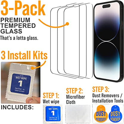 Scooch® Tempered Glass Multipack for iPhone 14 Pro, 3 Screen Protectors and 2 Camera Lens Protectors, Premium 9H Tempered Glass, Anti-Scratch, Anti-Fingerprint, Impact Resistant - size: iPhone 14 Pro