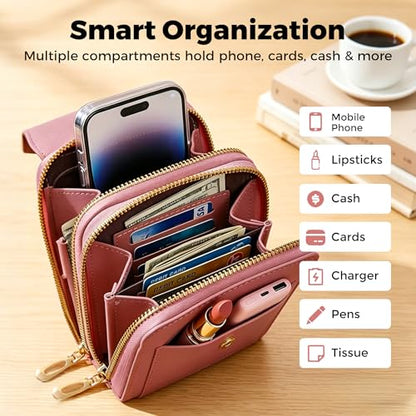 Small Touchscreen Phone Crossbody Bag for Women – Anti-Theft, RFID Blocking, Waterproof Leather Messenger Purse - color: Black