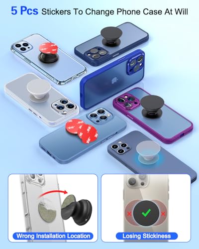 volport Sticky Adhesive Pads for Pops Socket Base: 5 Pcs 1.38" Strong Round Double Sided Replacement Sticker for Collapsible Phone Grip Stand, Very High Bond Tape for iPhone Popgrips Mount