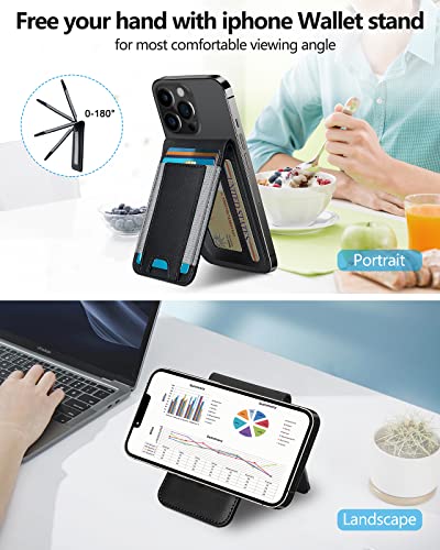 for MagSafe Wallet with Adjustable Stand, 9 Card Holder, Open ID Window - color: Black
