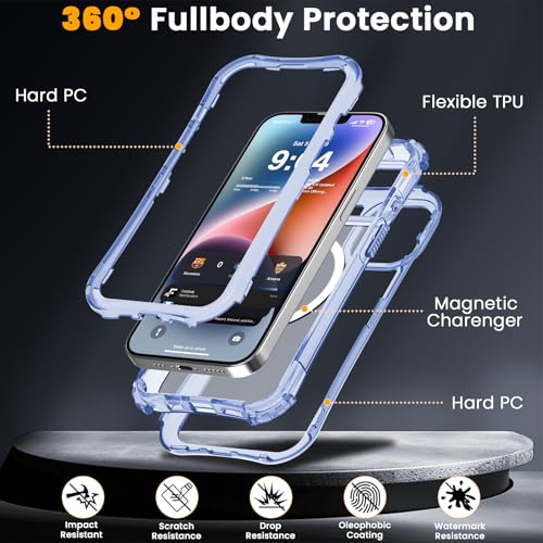 WRJ Magnetic Clear for iPhone 13 Case,iPhone 14 Case,[Compatible with MagSafe][Military Grade Drop Protection] Transparent Full Body Shockproof Protective Phone Case-Blue - color: Blue, style: Transparent