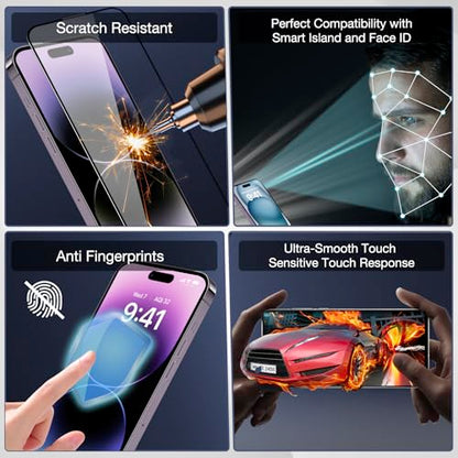 2-Pack Privacy Screen Protector for iPhone 14 Pro and iPhone 16 and iPhone 15 6.1-Inch, 9H Tempered Glass, Full Coverage, Anti-Fingerprint, Auto Dust-Elimination, No Bubble, Easy Installation - size: for iPhone 14 Pro / iPhon 15 / iPhon 16