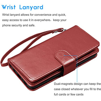 Tekcoo Wallet Case Compatible with iPhone 14 Plus (6.7 inch) 2022 Luxury ID Cash Credit Card Slots Holder Carrying Pouch Folio Flip PU Leather Cover [Detachable Magnetic Case] - Wine Red - color: W-Wine Red, size: IP 14 Plus (6.7")