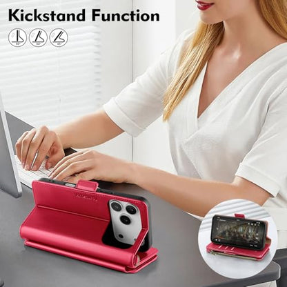 Antsturdy for iPhone 17 Pro Max Phone Wallet Case Women,Red | RFID Blocking,with Credit Card Holder Slots,PU Leather Purse,Zipper Pocket,Wrist Strap Kickstand,Flip Folio Cover for Men - color: Red