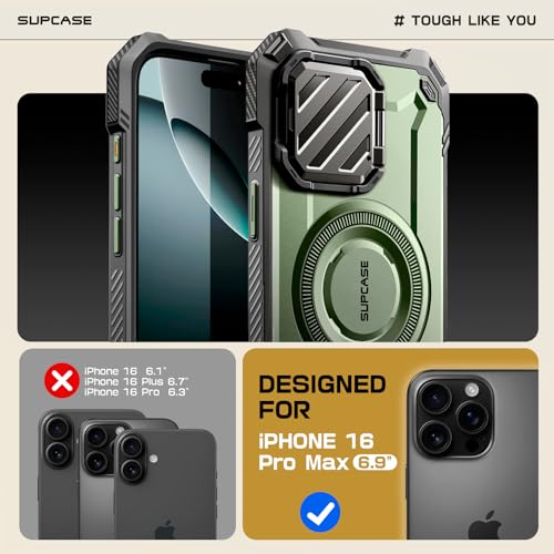 SUPCASE for iPhone 16 Pro Max Case (6.9 inch)with Camera Cover Stand Guldan | Compatible with MagSafe, Camera Control Button, Military-Grade Drop Protection, Heavy Duty Rugged Magnetic Case, UB Mag XT - color: Guldan