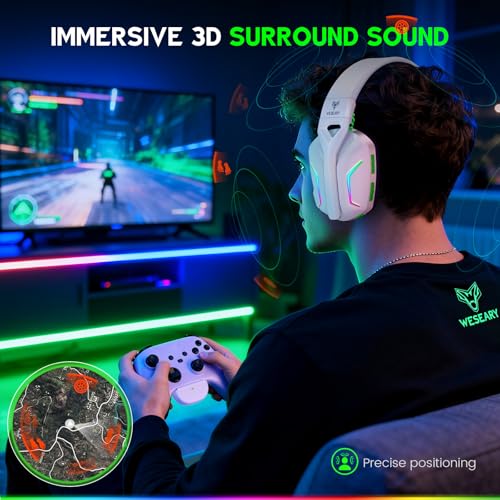 WESEARY Wireless Gaming Headset for Xbox Series X|S, 2.4GHz Ultra-Low Latency Headset with Noise Cancelling Mic for PC, PS5, PS4, Switch, Mac, 3D Surround Sound, Bluetooth 5.4, 50H Battery