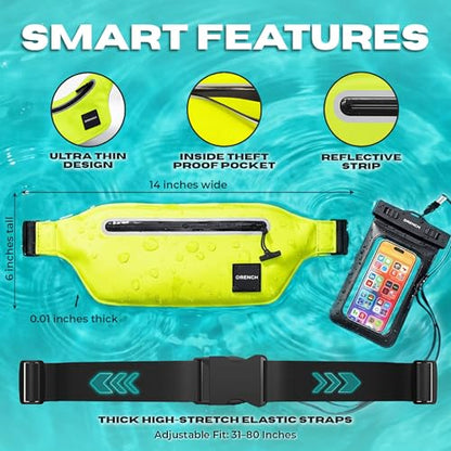 DRENCH 100% Waterproof Waist Pack Neon Yellow | Caribana & Caribbean Carnival Bag for Jouvert, Festivals, EDM Raves, Pool Parties, Travel & High Visibility Outdoor Use | Waterproof Phone Pouch Dry Bag - color: Neon Yellow
