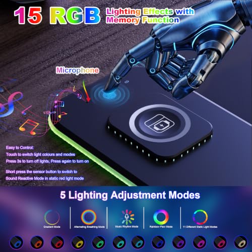HAUTOCO Wireless Charging Mouse Pad, RGB Large Gaming Desk Mat - color: Black-31.5"x15.75"