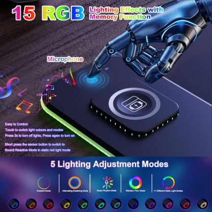 HAUTOCO Wireless Charging Mouse Pad, RGB Large Gaming Desk Mat - color: Black-31.5"x15.75"