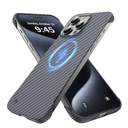 GRECAZO Magnetic Case for iPhone 15 Pro, Compatible with MagSafe, Black | Carbon Fiber Style Texture, Frameless Frosted Soft-Touch Hard PC Cover, Ultra Thin Slim Fit Lightweight Minimalist, 6.1 Inch - size: iPhone 15 Pro