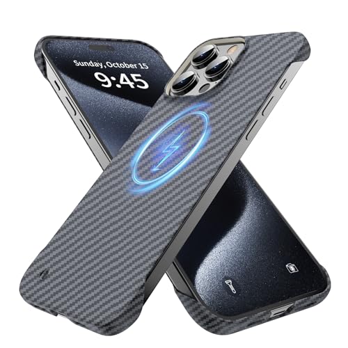 GRECAZO Magnetic Case for iPhone 15 Pro Max, Compatible with MagSafe, Black | Carbon Fiber Style Texture, Frameless Frosted Soft-Touch Hard PC Cover, Ultra Thin Slim Fit Lightweight Minimalist, 6.7 Inch - size: iPhone 15 Pro Max