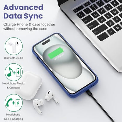 Feob Battery Case for iPhone 15 Pro, [2026 Upgraded] 7500mAh Slim Portable Smart Charging Case Rechargeable Protective Extended Charging Cover for iPhone 15 Pro-Blue - color: Blue