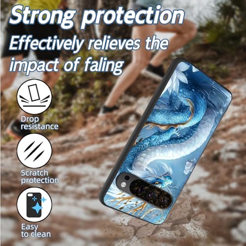 for Google Pixel 9 Pro XL Phone Case TPU Shockproof Full Body Protection Cover 6.8" Cute Dragon Light Blue for Pixel 9 Pro XL Lightweight Compatible Wireless Charging Screen Protector Film - color: Cute Dragon Light Blue