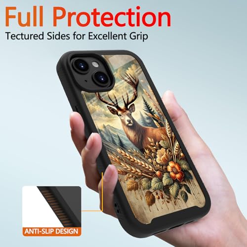 Compatible with iPhone 14 / iPhone 13 Case – Rugged Full-Body Protective Cover for Women Men Dual Layer Shockproof Bumper, Heavy-Duty Phone Case - Deer Flower Mountain 094 - color: Deer Flower Mountain 094