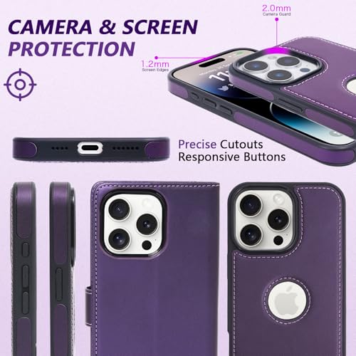2 in 1 PU for iPhone 16 Pro Leather Case, Detachable Wallet Case with Card Holder, Removable Flip Folio Cover with RFID Blocking, Stand Shockproof Phone Cover (Compatible with MagSafe) Purple - color: Purple, size: Iphone 16 pro