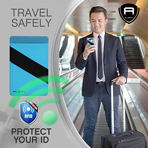 Alban Credit Card Holder Stick on Cell Phone Wallet RFID Blocking Pack of 2 - color: Blue