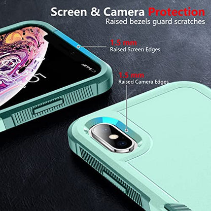 SPIDERCASE for iPhone Xs Max Case, [10 FT Military Grade Drop Protection] [2 pcs Tempered Glass Screen Protector] Shockproof Airbag Cushion Protective Case for iPhone Xs Max 6.5” (Light Green) - color: Light Green