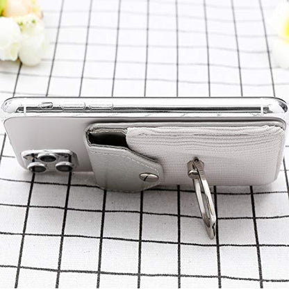 Self Adhesive Phone Card Wallet with Ring Stand Flip Cover, Polyester Grey - color: Polyester Grey