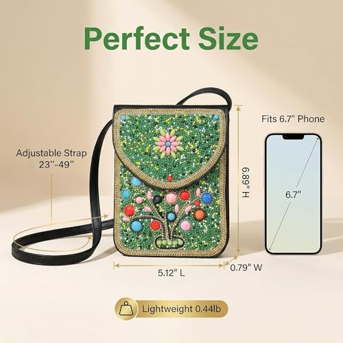Small Crossbody Bags for Women, Cell Phone Shoulder Bag Boho Wallet Purse - color: Tree-green