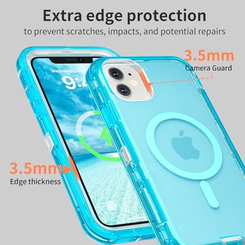 Follaroma Magnetic for iPhone 11 Case, Heavy Duty Phone Cases, Blue, 6.1" | Compatible with MagSafe, Heavy Duty Shock proof Protection, Military-Grade Anti-Drop, Dual Layer Transparent Protective Cover - color: Blue, size: iPhone 11 6.1''
