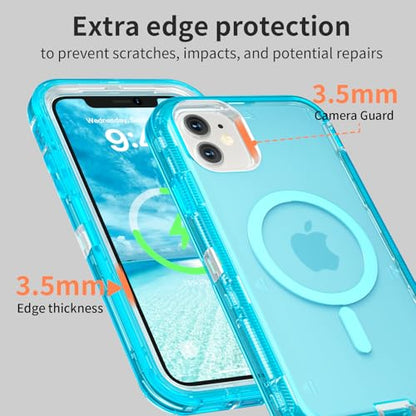 Follaroma Magnetic for iPhone 11 Case, Heavy Duty Phone Cases, Blue, 6.1" | Compatible with MagSafe, Heavy Duty Shock proof Protection, Military-Grade Anti-Drop, Dual Layer Transparent Protective Cover - color: Blue, size: iPhone 11 6.1''