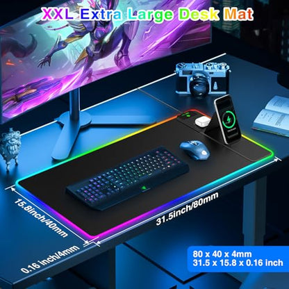 RGB Gaming Mouse Pad with Magnetic Wireless Charging & Foldable Phone Stand - color: RGB-Magnetic Stand-31.5"x15.8"-Right