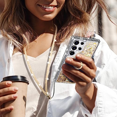 Silverback for Samsung Galaxy S24 Ultra Case with Ring, Women Girls Bling Holographic Sparkle Glitter Cute Cover,Diamond Ring Protective Phone Case for Galaxy S24 Ultra - Clear Gold | Moving Liquid Holographic Sparkle Glitter, Kickstand, Bling Diamond Rin
