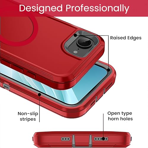 MXX for iPhone 16e & iPhone 17e Case, [Compatible with MagSafe] Heavy Duty Phone Cover with 3-Layer Shockproof Dustproof Drop Resistant Protection – Red/Grey - color: Red