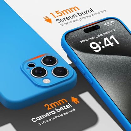 Compatible with iPhone 13 Pro Max Case, Shockproof Liquid Silicone Protective Phone Case with Soft Anti-Scratch Microfiber Lining Ultra Slim Drop Protection Phone Cover (Azure) - color: Azure, size: iPhone 13 Pro Max