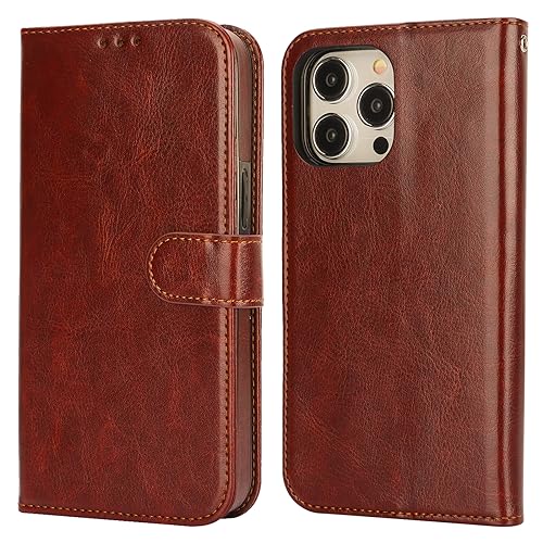 Bocasal Detachable Wallet Case Card Holder for iPhone 15 Pro Max Brown | RFID Blocking Kickstand Card Slots Holder PU Leather Magnetic Shockproof Wrist Strap Removable Flip Protective Cover 6.7 inch - color: Brown