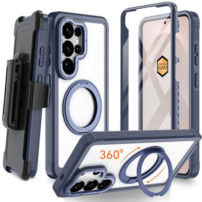 Magnetic for Samsung Galaxy S26 Ultra Case, Compatible with MagSafe, Full Body Rugged Case with Built-in Screen Protector & Kickstand & Belt-Clip (Blue) - color: Blue