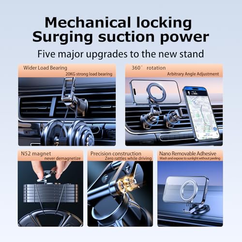 Air Vent Phone Holder for Car, Vent Phone Holder with Non-Slip Grip, Heavy Duty Phone Holder for Bumpy Road No Wobble, 360° Rotation Cell Phone Bracket with Extension Arm for iphone and Android (02)