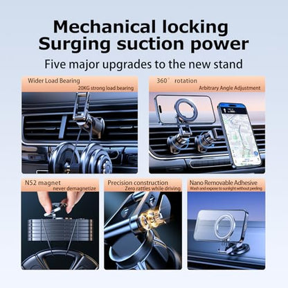 Air Vent Phone Holder for Car, Vent Phone Holder with Non-Slip Grip, Heavy Duty Phone Holder for Bumpy Road No Wobble, 360° Rotation Cell Phone Bracket with Extension Arm for iphone and Android (02)