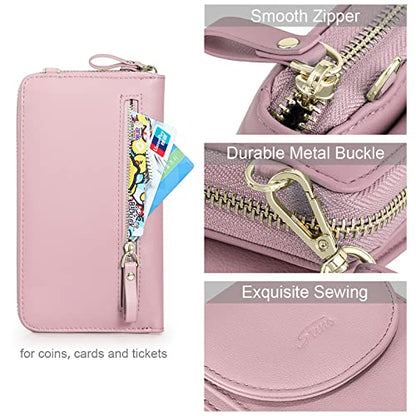 S-ZONE Small Crossbody Bags for Women Phone Purse RFID Blocking Wallet | Card Slots, Vegan Leather, Anti-theft, Multi Pockets, Detachable Adjustable Strap, Travel Eveyday Outing - color: Pink