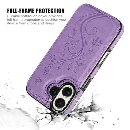 Wallet Case for iPhone 16 Plus,Slim Protective case with Card Holder,Embossed Butterfly Premium PU Leather Kickstand Case with 1 Screen Protective Glass Cover 6.7"-Purple - color: Purple-F, size: iphone 16 Plus 6.7"