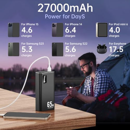 PSOOO Power Bank 65W 27000mAh Laptop Battery Pack - color: Black