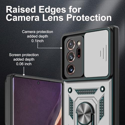 for Galaxy Note 20 Ultra Case, with Self Healing Flexible TPU Screen Protective [2 Pack] & Slide Camera Cover, 360°Rotation Ring Kickstand [Military Grade] Case. (Silver) - color: N-Silver