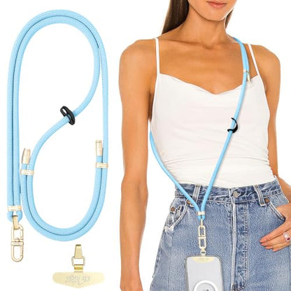 Adjustable Anti-Theft Phone Lanyard Neck & Crossbody Strap with 0.2mm Metal Tab & Comfort-Fit 8mm Rope(Sky Blue) - color: Sky Blue