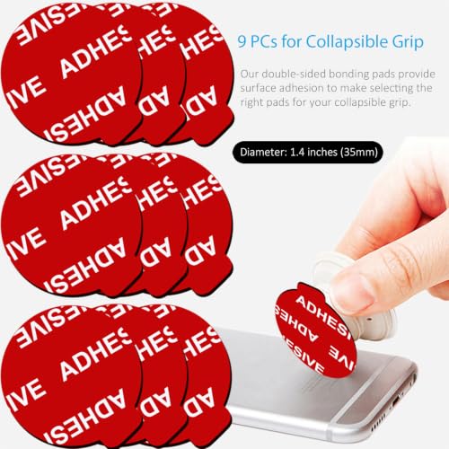 PKYAA 9 Pack Sticky Adhesive Compatible with Socket Base, Double-Sided Replacement Tape for Collapsible Grip & Stand Back - 9pcs 1.4 inches(35mm) Adhesive Tapes