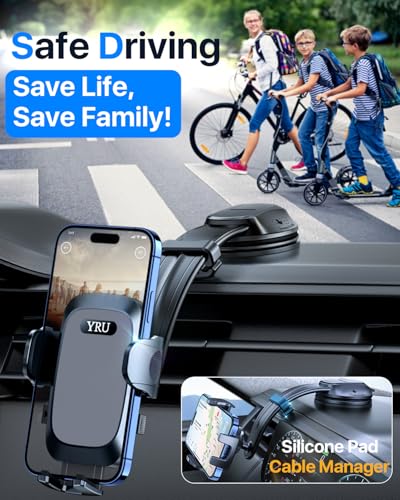 YRU 2026 Ultimate Car Phone Holder Mount Bendable & Adjustable Aluminum Arm Cell Phone Holder for Car Dashboard Windshield Phone Stand for iPhone 17 16 15 14 Pro Max Samsung Pickup Truck,Dark Silver - color: Dark Silver
