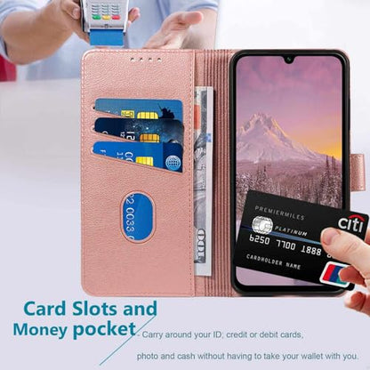 for Galaxy A17/A16 5G Phone Case Wallet RFID Blocking (Rose Gold) | Premium PU leather, card holder/cash slots, protective flip cover for Samsung Galaxy A17/A16, magnetic closure, kickstand - color: Rose Gold