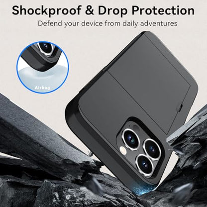 Qinmay Compatible with iPhone 16 Pro Case with Card Holder, Dual Layer Shockproof,Heavy Duty Protective Hidden Slot Slim Wallet Phone Cover，Black - color: Black, size: for iPhone 16 Pro
