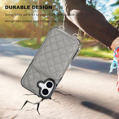 Bocasal Crossbody Wallet Case Card Holder for iPhone 17, Grey | RFID Blocking PU Leather Zipper Handbag Purse, Kickstand Flip Folio Case with Card Slots Holder Wrist Strap Lanyard 6.3 Inch - color: Gray