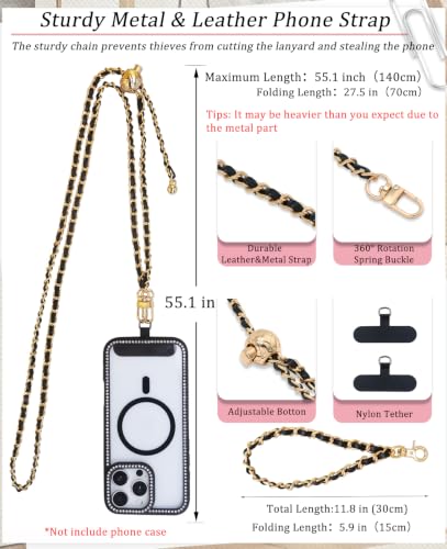 Phone Chain Crossbody,Adjustable Anti-Theft Cell Phone Lanyard Crossbody - color: Gold&black