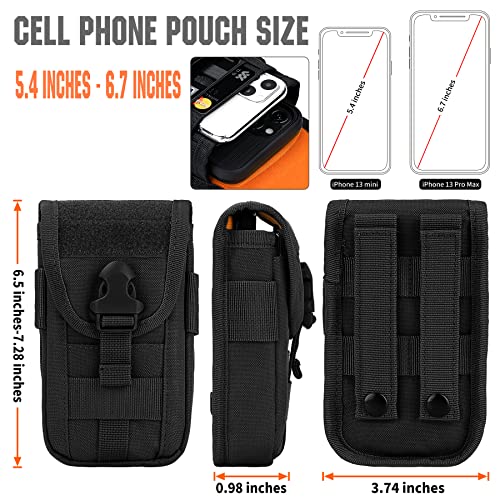Tactical Cell Phone Holster Pouch, Smartphone Pouch Phone Case Molle Attachment Belt Holder Waist Bag for 4.7"-6.9" with US Flag Patch and Gear Clip for iPhone 17 Pro/16 Pro - color: Black