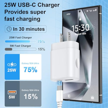 Samsung 25W Charger Super Fast Charging Block for Galaxy A16 5G A17 A37 A57 - color: White