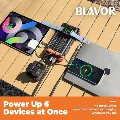 BLAVOR Solar Power Bank 20000mAh, Wireless Charger for Phones & Apple Watch - color: Orange