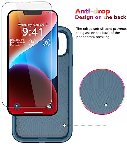 Diverbox for iPhone 14 Case [Shockproof] [Dropproof] [Tempered Glass Screen + Camera Lens Protector],Heavy Duty Protection Phone Case for Apple iPhone 14 (Blue-2in1) - color: BLUE-2in1