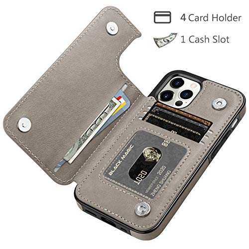 HianDier Wallet Case Compatible with iPhone 12 Pro MAX Case 5G 6.7-inch Slim Protective with Credit Card Slot Holder Flip Folio Soft PU Leather Magnetic Closure Cover, Butterfly Gray - color: Butterfly Gray